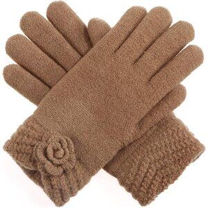 Women’s Winter Fashion Faux Fur Fleece Lined Knit Gloves Camel
